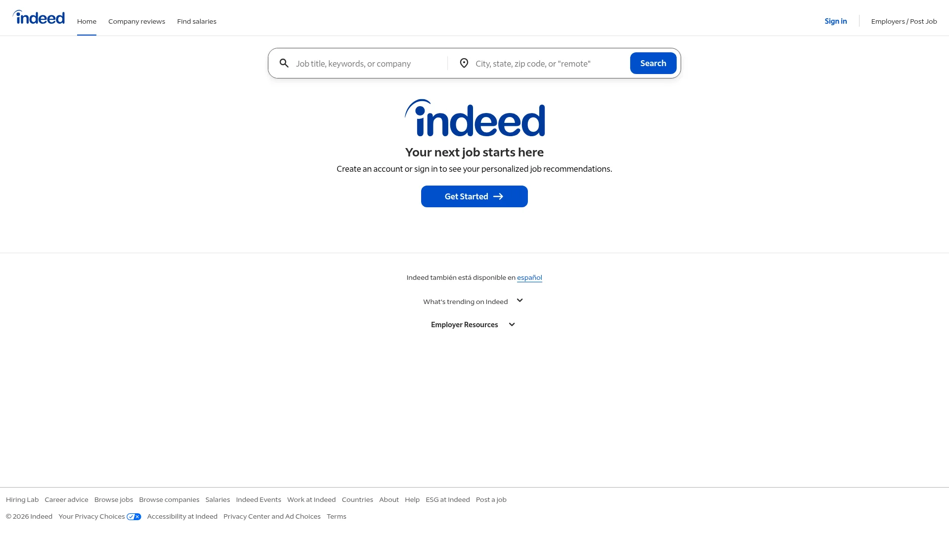 Indeed job search homepage where candidates find and apply for jobs online