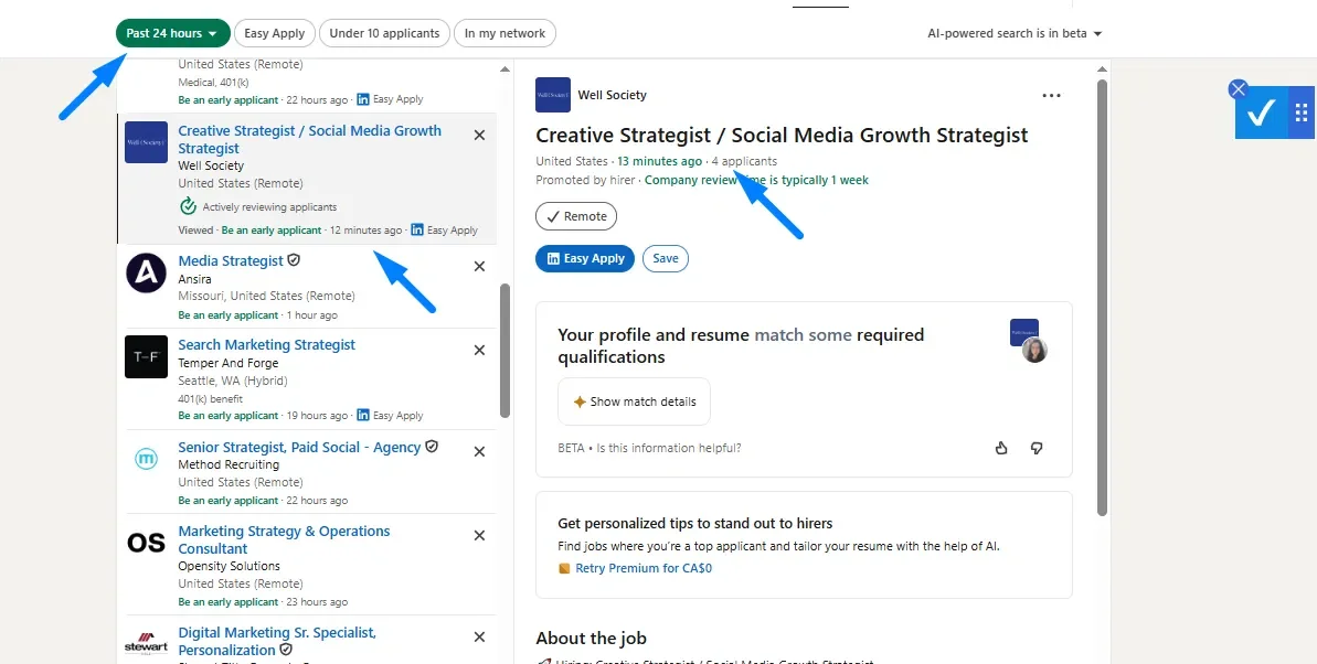 Job search filtered by posting date, a simple way to catch the best time to apply for jobs before competition builds
