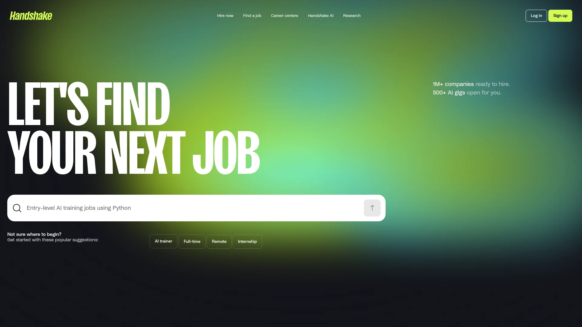 Handshake job board homepage for students and recent graduates