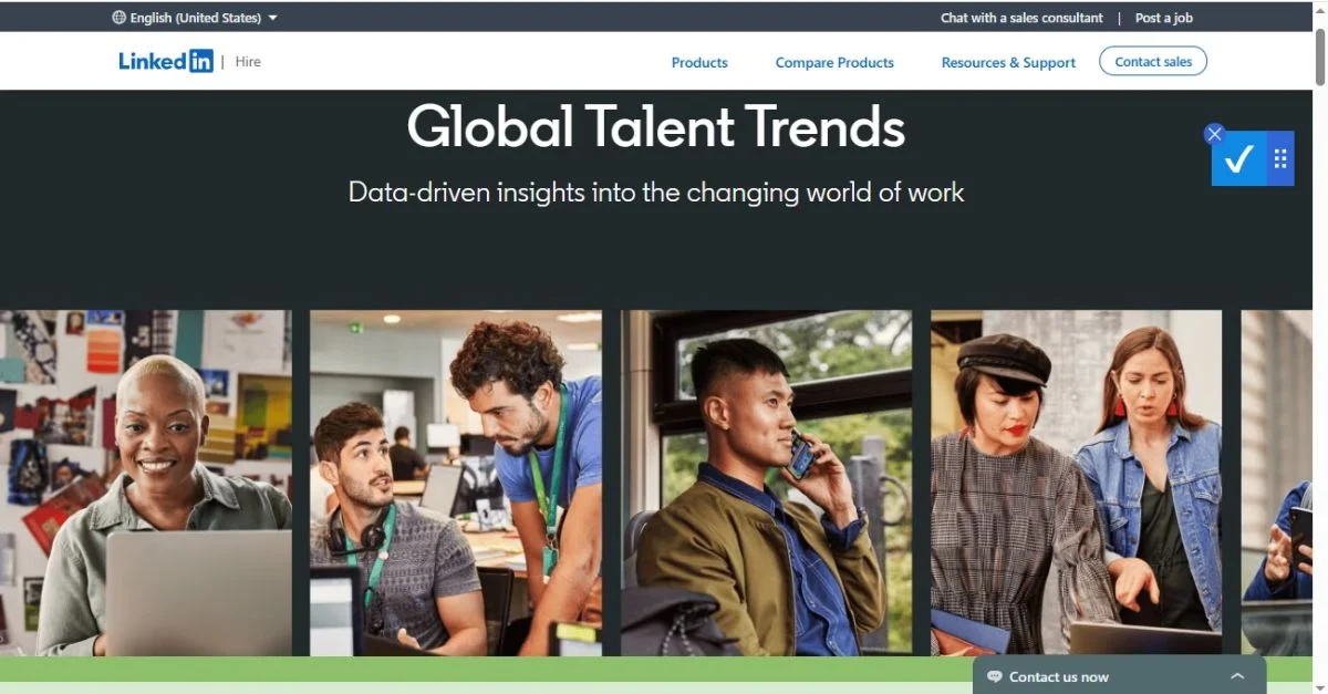 LinkedIn Global Talent Trends page showing data-driven insights into hiring and job market changes
