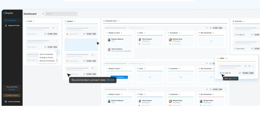 AI recruiter outreach dashboard for tracking outreach, follow-ups, and recruiter responses