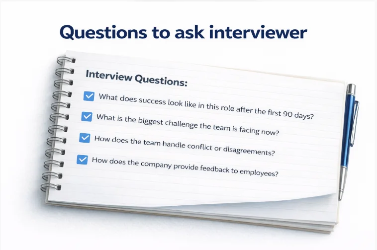 Questions to ask interviewer written down as part of job interview preparation