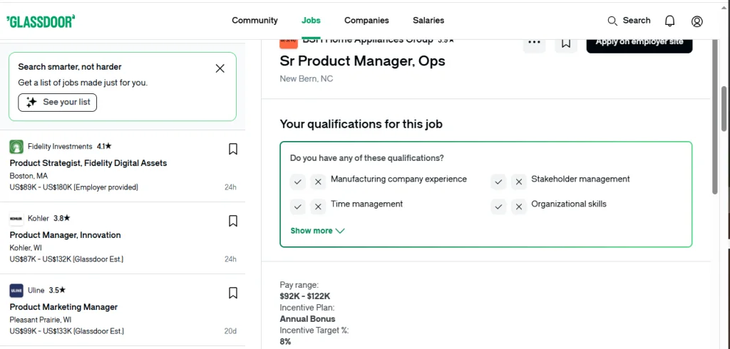 Glassdoor job listings with company reviews and salary transparency features. Best Job Boards evaluation and candidate research tools.