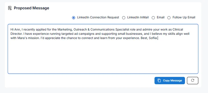 Example of a professional LinkedIn follow-up message template, how to follow up on a job application