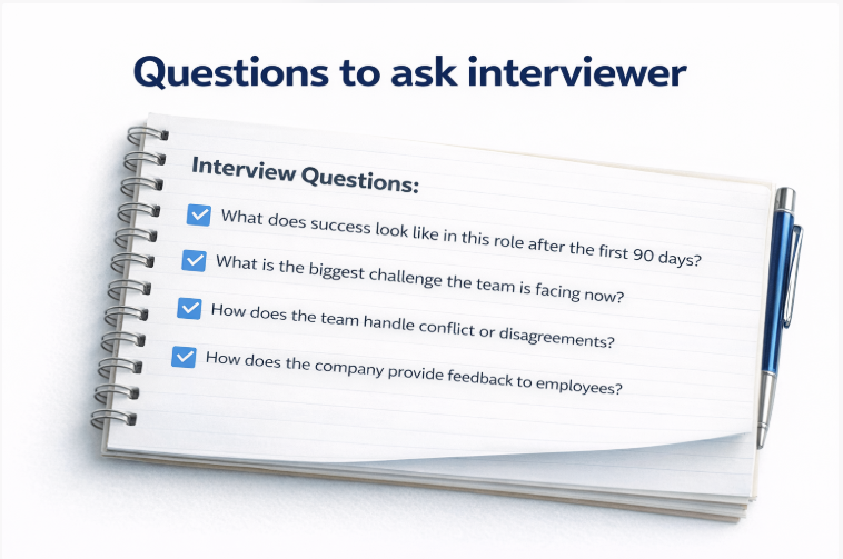 Questions to ask interviewer written down as part of job interview preparation